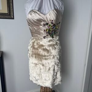 DWTS Gatsby Y2K Pageant Glam Champagne Fringe Mini Dress Jewel Beaded HoCo 4